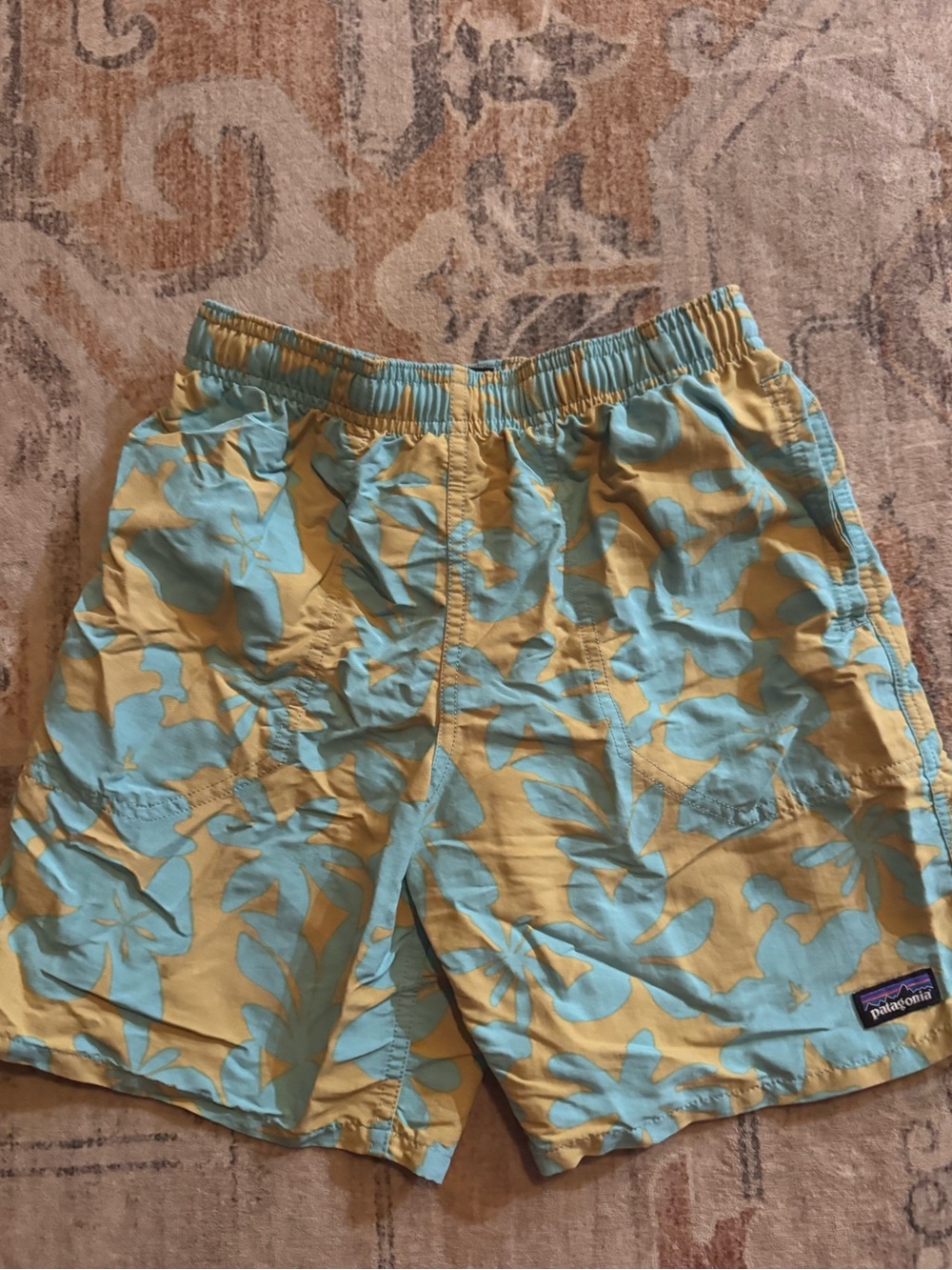 Patagonia Kids Yellow & Light Blue Tropical Swim Trunks